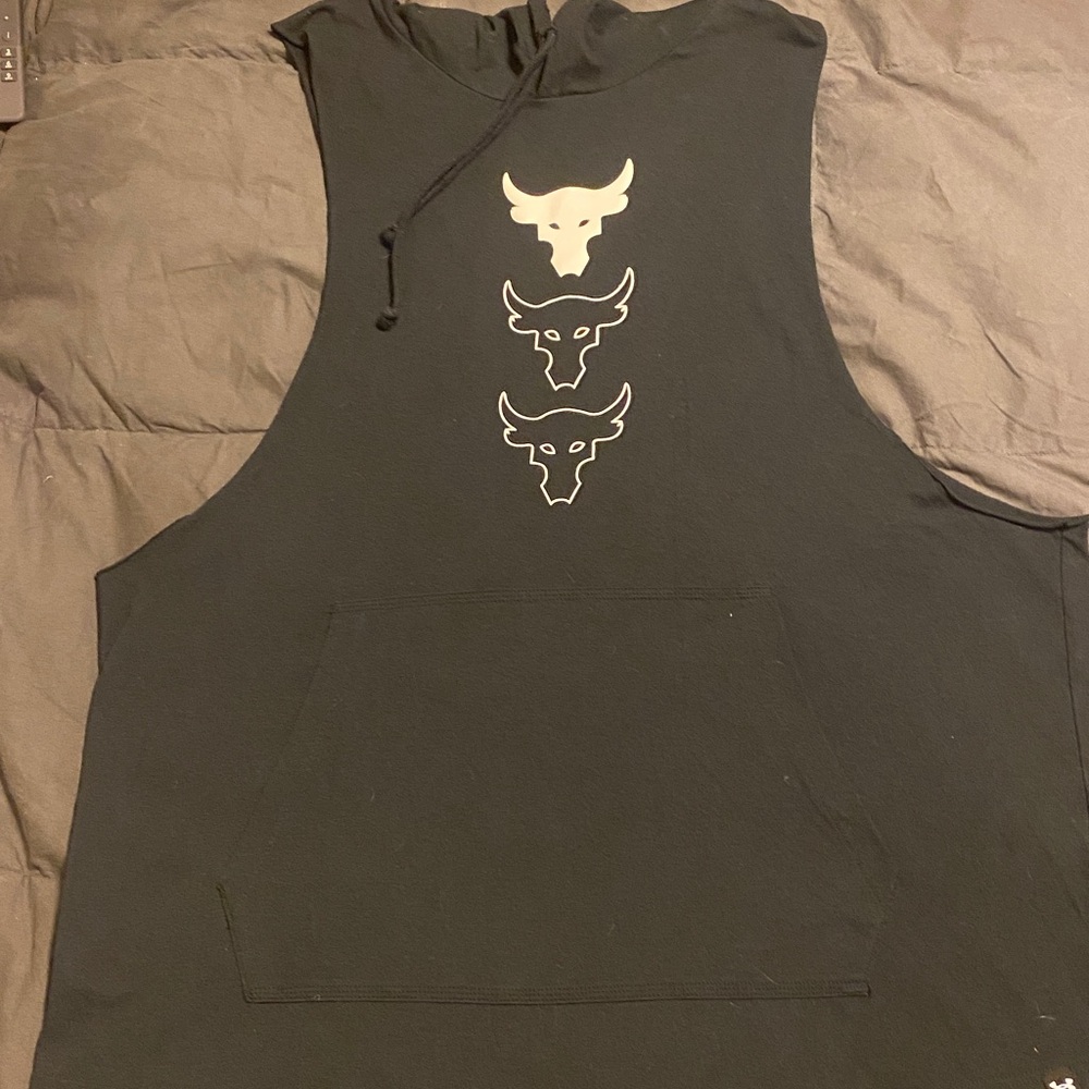 Black Sleeveless Hoodie with Bull Design